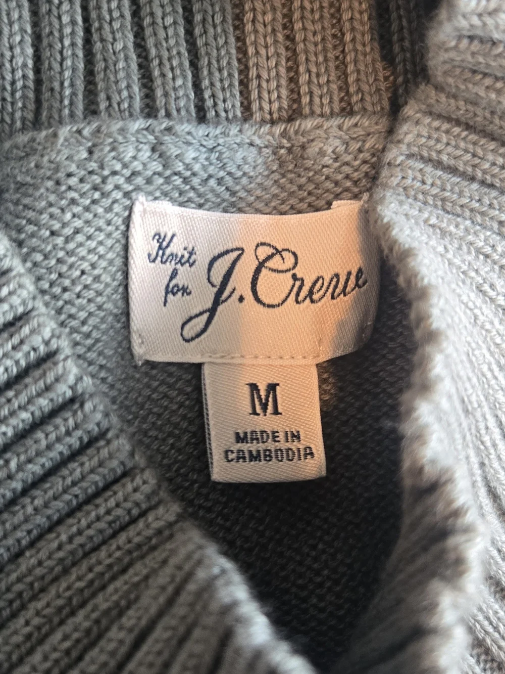 J Crew Men's Medium Mock Neck Roll Neck Sweater Cotton Knit Green Heavyweight